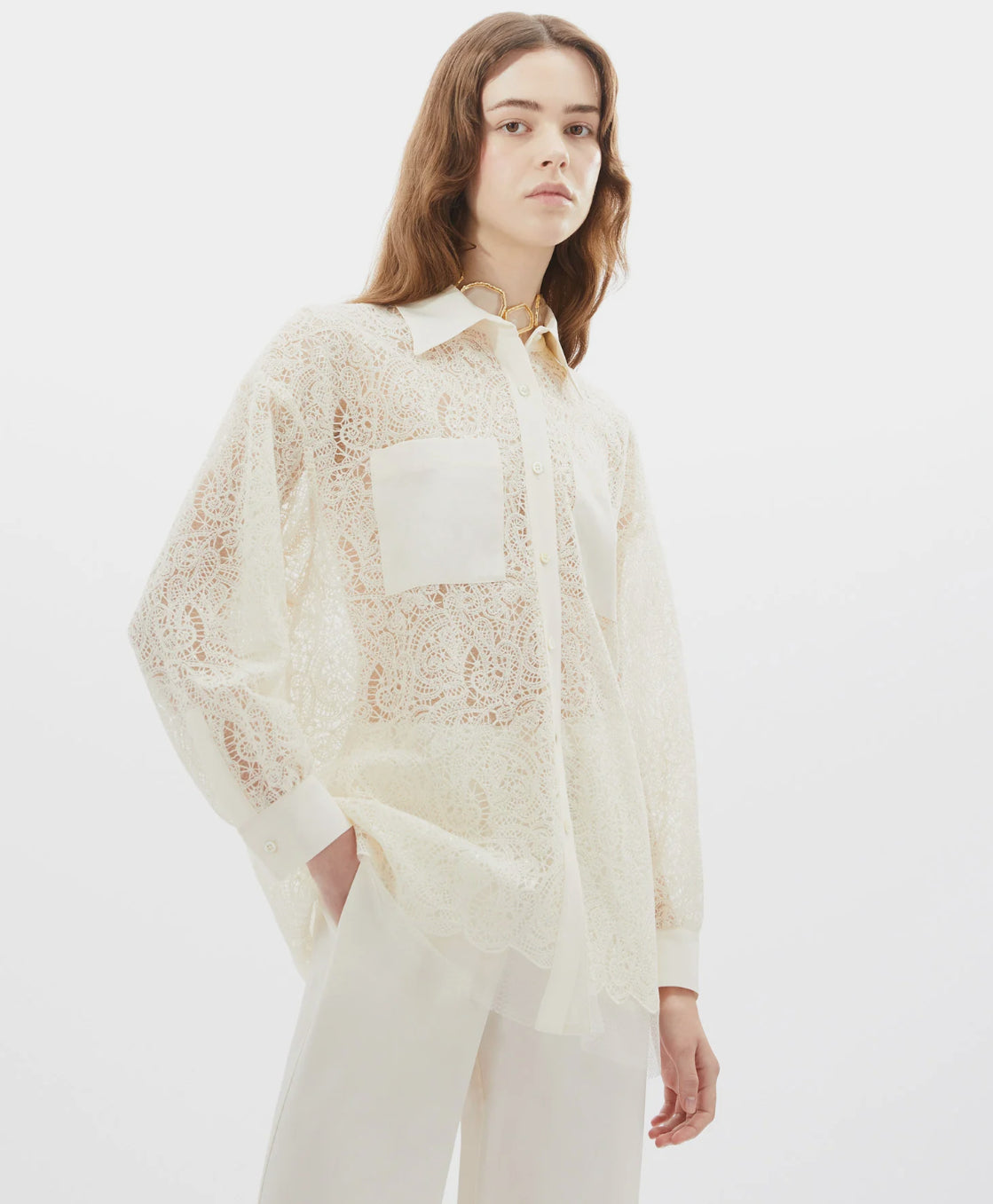 SIMONA CORSELLINI - CAMICIA OVER IN PIZZO RICAMATO