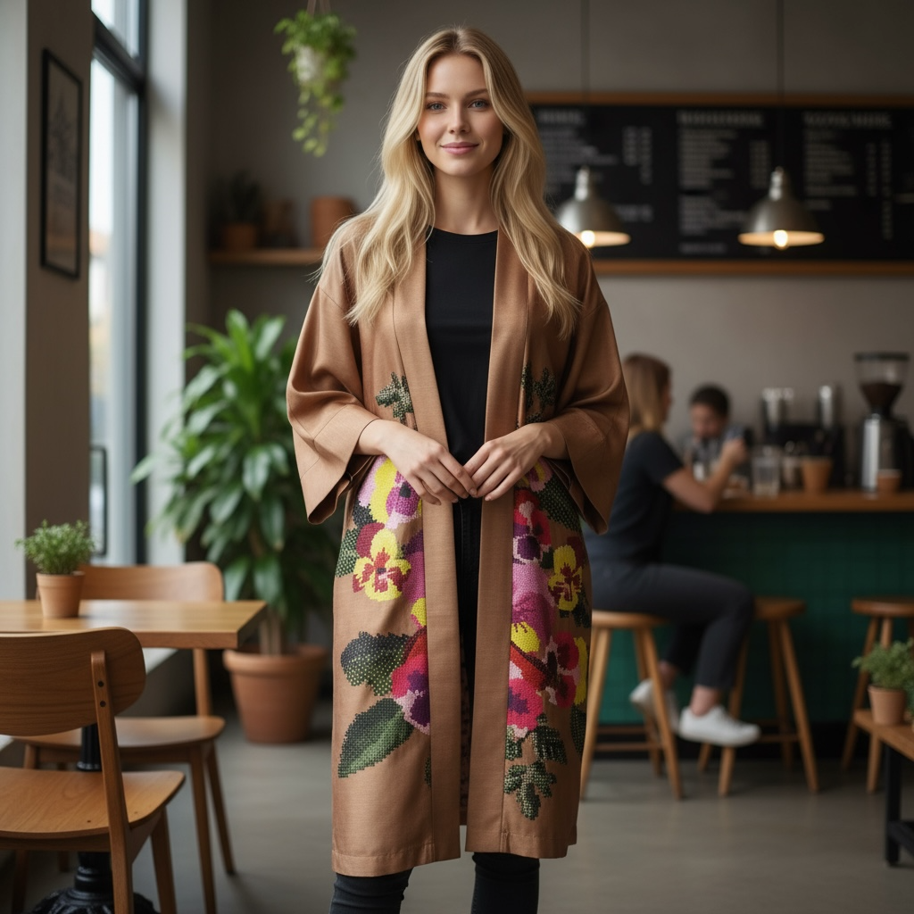 DIXIE - KIMONO LUNGO FIORI/MACULATO
