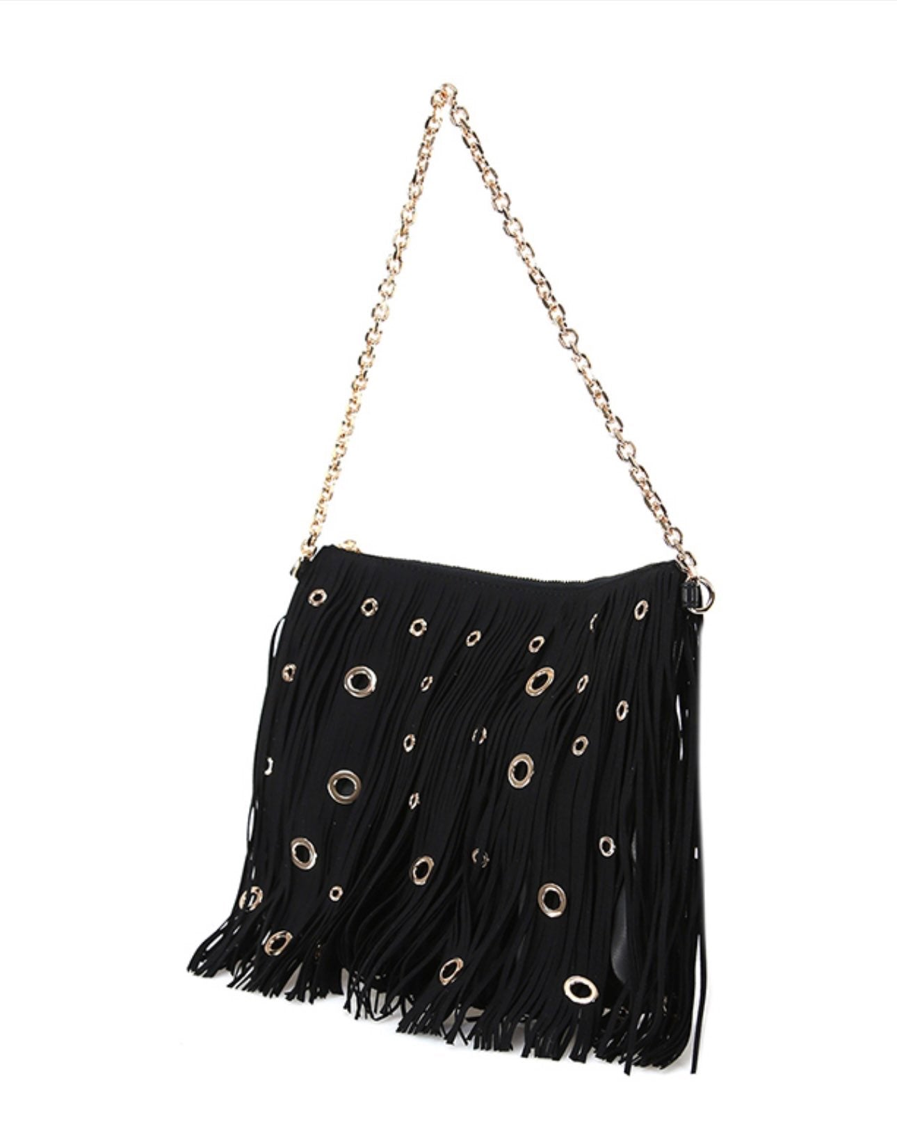 LA CARRIE - NIGHT EDITION FRINGES POCHETTE NERA