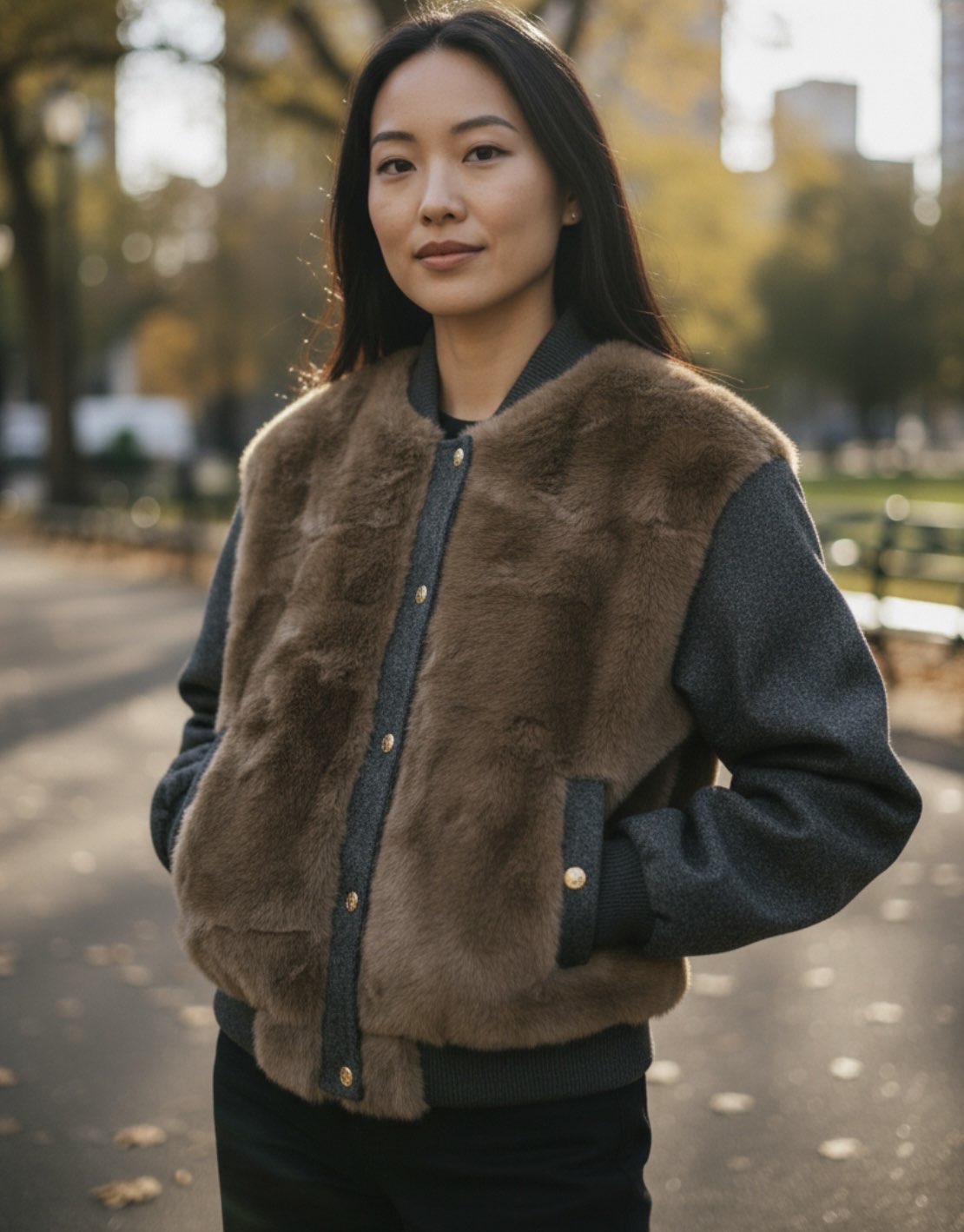 BOMBER ECOFUR MARRONE/GRIGIO