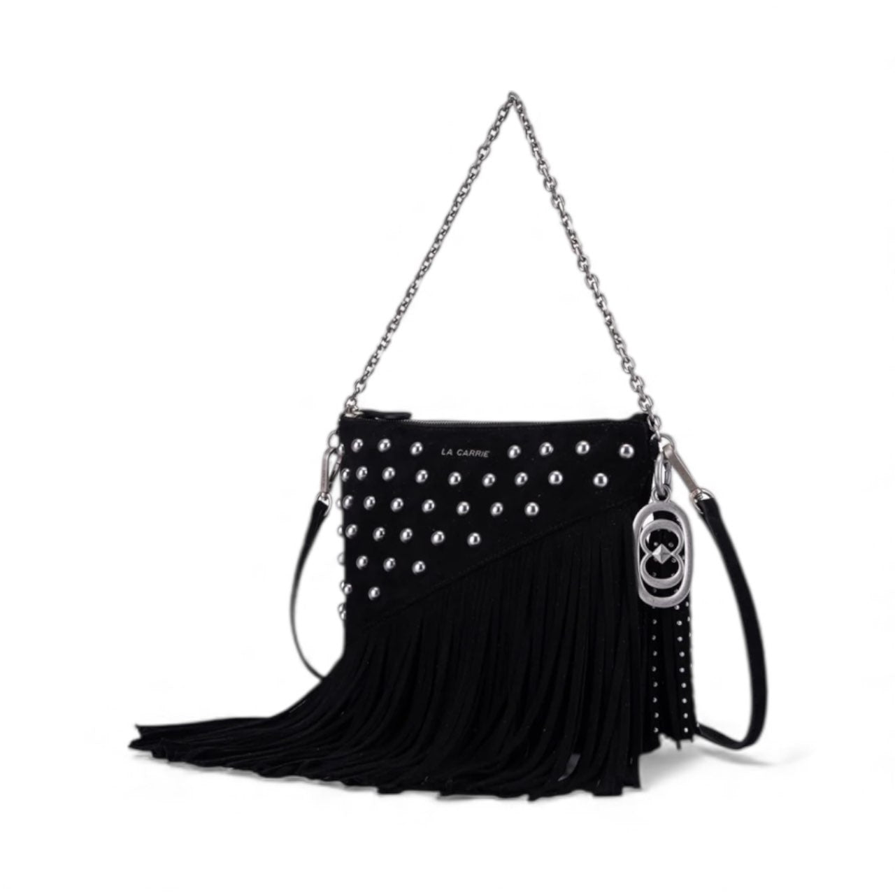NIGHT EDITION FRINGES&STUDS POCHETTE SUEDE