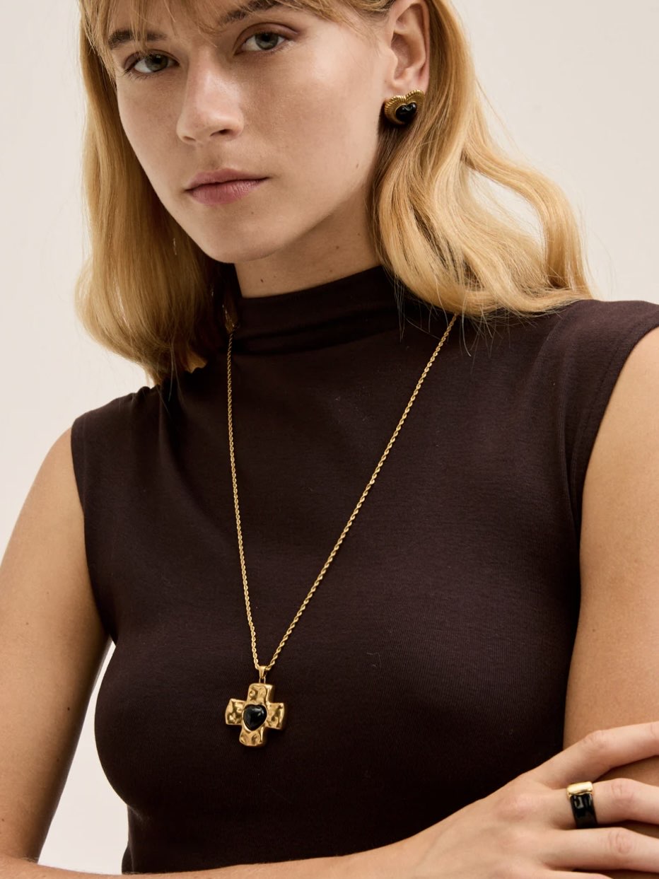 COLLANA CON CROCE LUNGA ORO/NERO