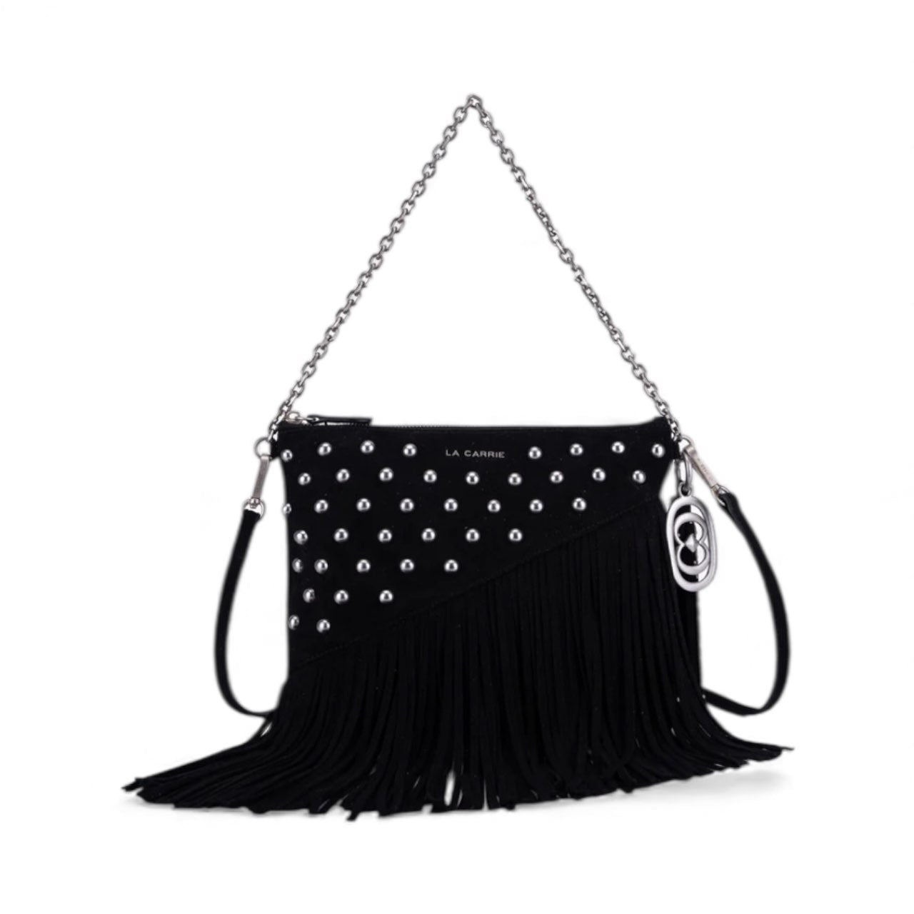 NIGHT EDITION FRINGES&STUDS POCHETTE SUEDE