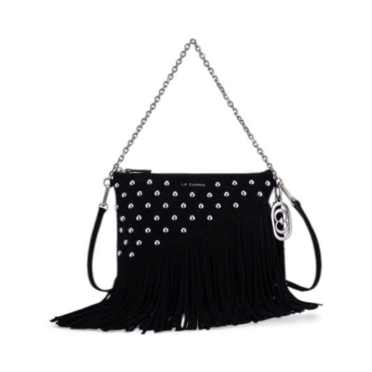 NIGHT EDITION FRINGES&STUDS POCHETTE SUEDE