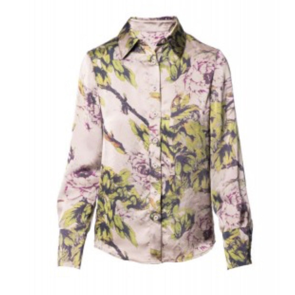 ANONYME - CAMICIA FIORI BEIGE E VERDE