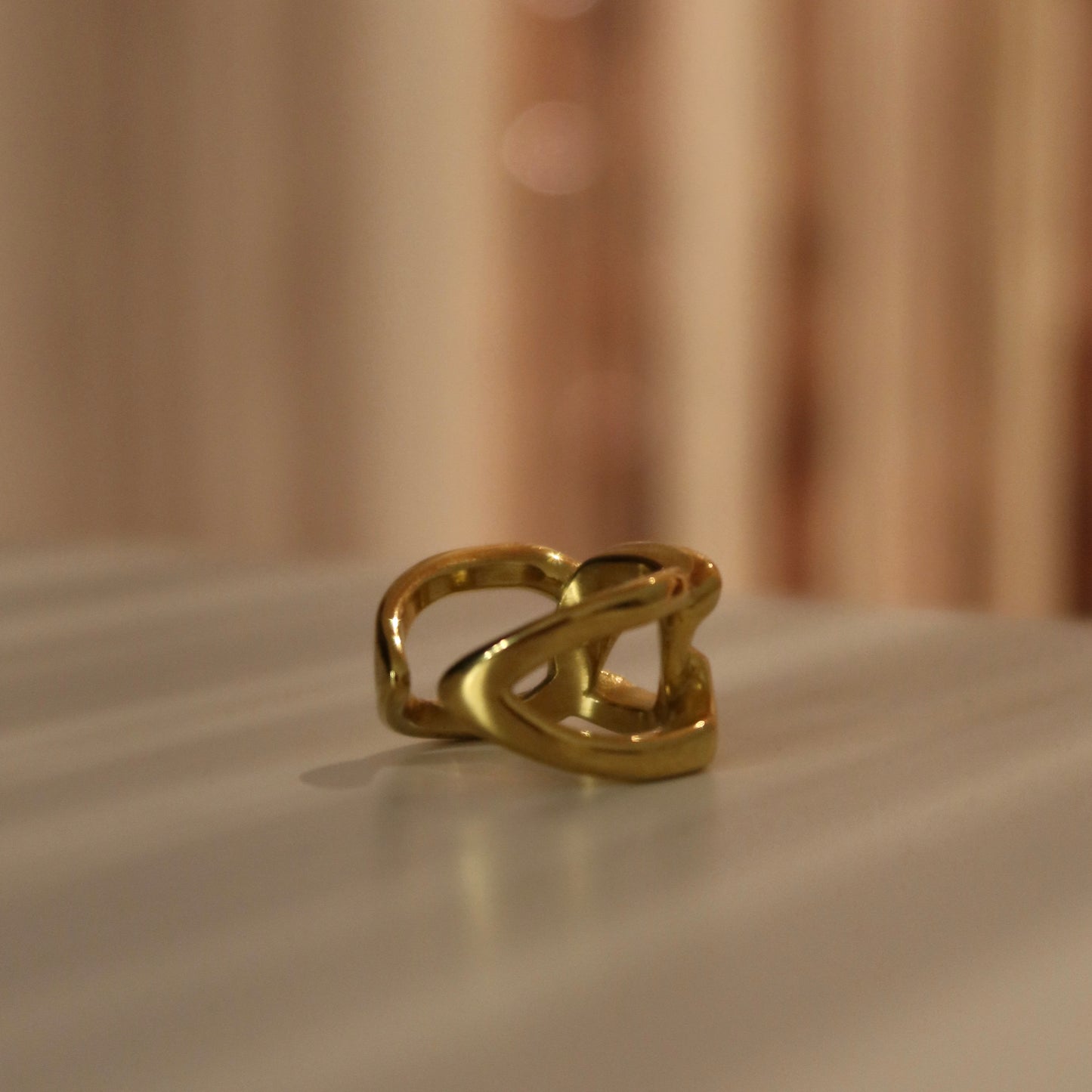 Anello catena acciaio dorato