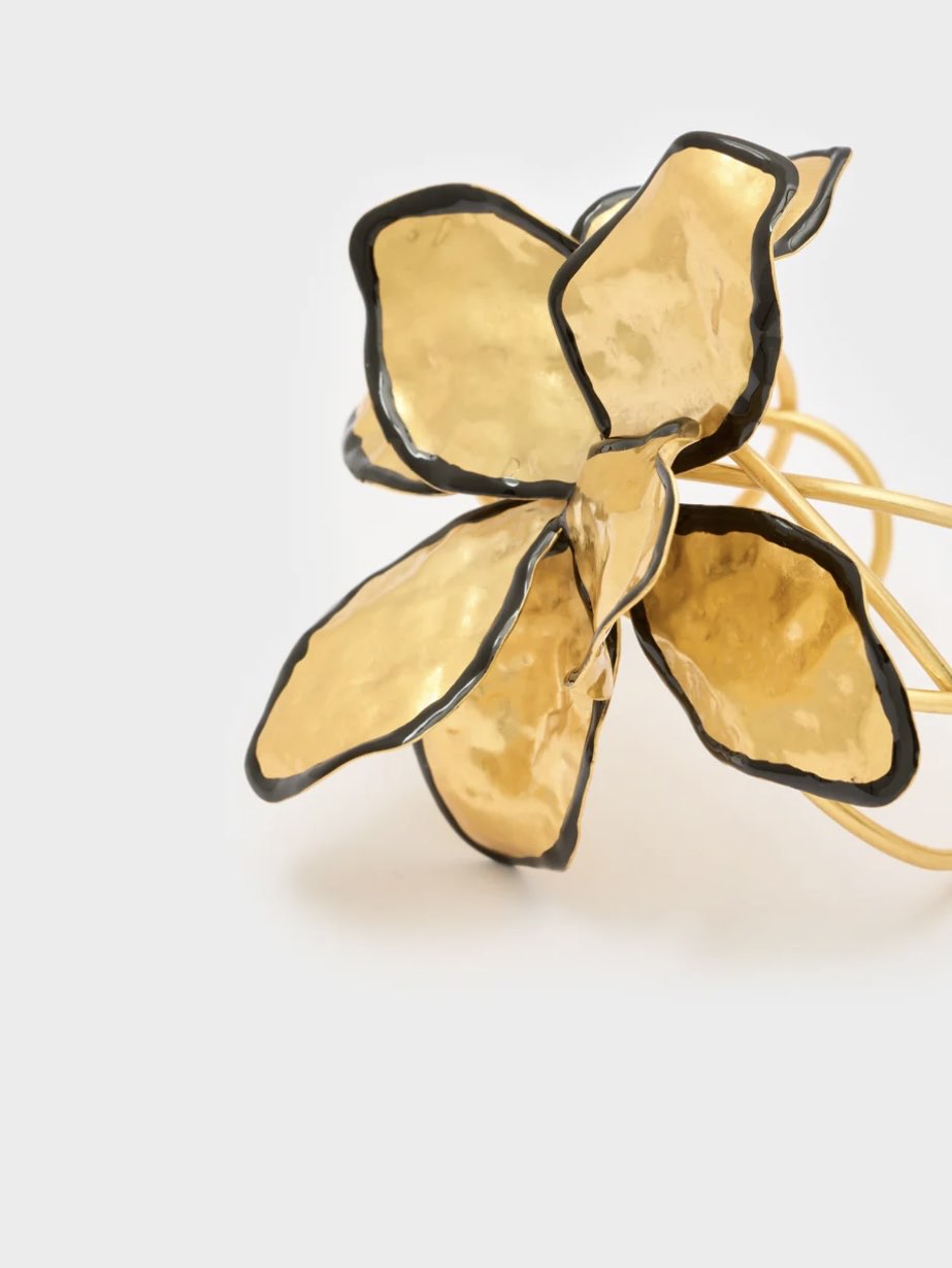 BRACCIALE FIORE CON SMALTO ORO/NERO