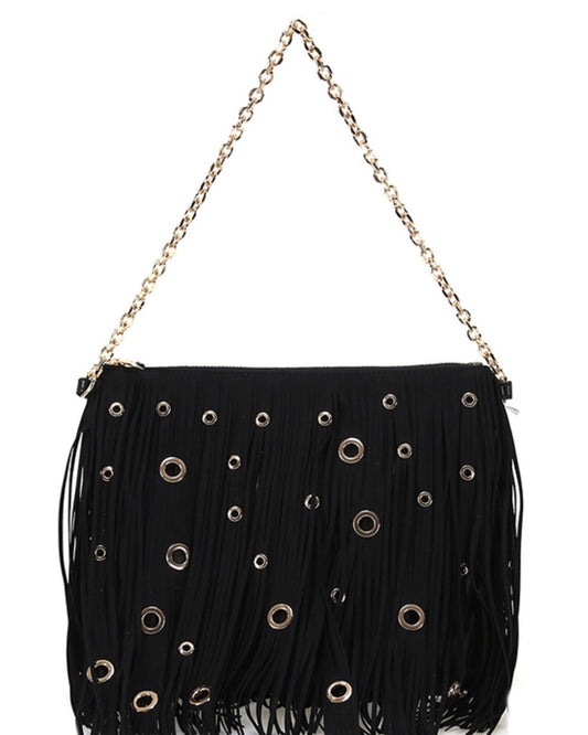 LA CARRIE - NIGHT EDITION FRINGES POCHETTE NERA
