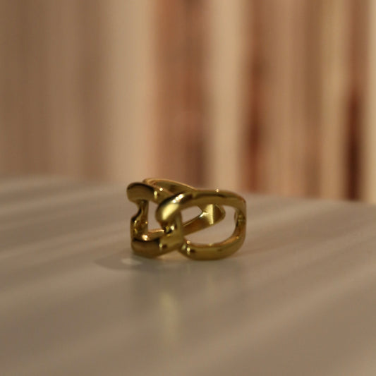 Anello catena acciaio dorato