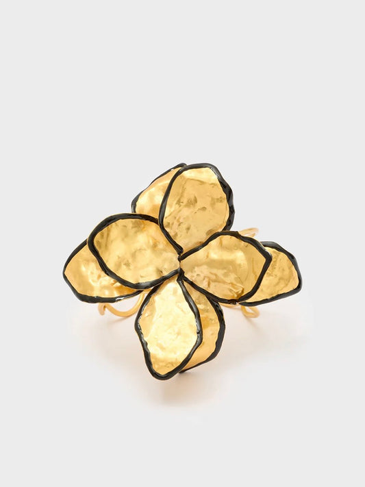 BRACCIALE FIORE CON SMALTO ORO/NERO