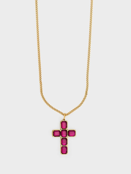 COLLANA CROCE ORO CON PIETRE