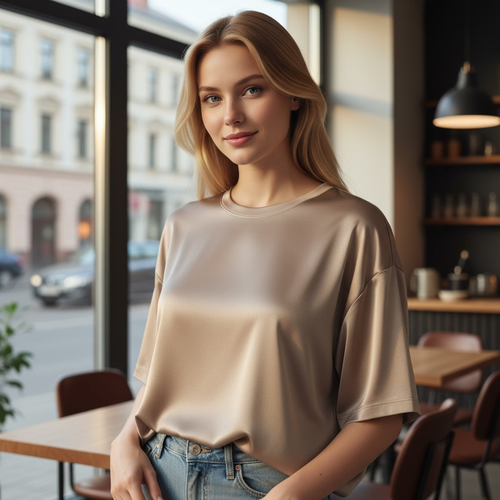 DIXIE - BLUSA SATINATA MANICHE AL GOMITO