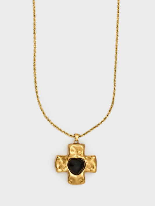 COLLANA CON CROCE LUNGA ORO/NERO