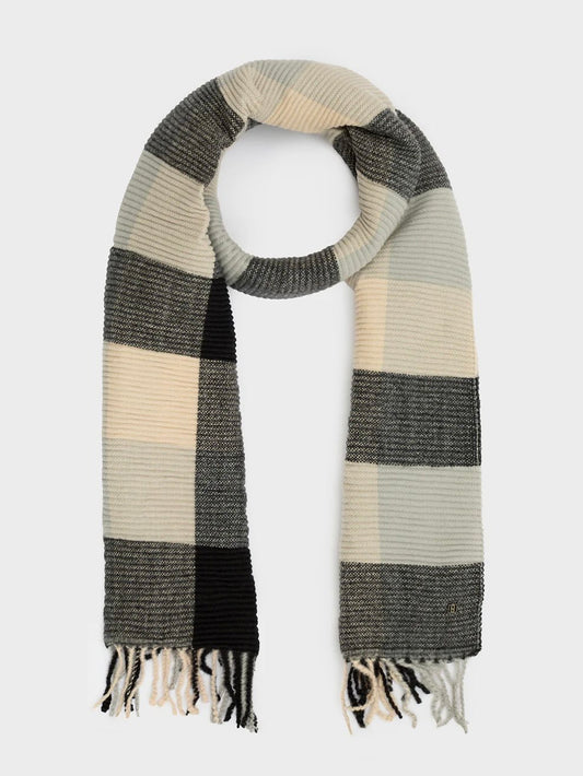 SCIARPA HELEN A QUADRI PLISSE NERO/GRIGIO